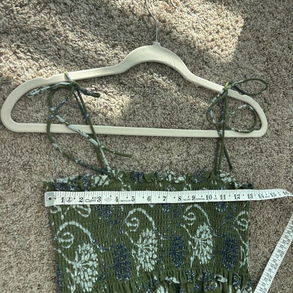 ZARA Green Floral Print Smocked Midi Dress 100% Cotton Tie Straps Size XS - Picture 12 of 14
